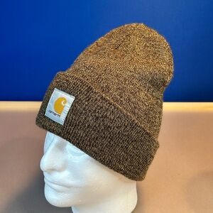 Carhartt Beanie Men One Size Brown Hat Knit Cuffed Logo Acrylic USA Made